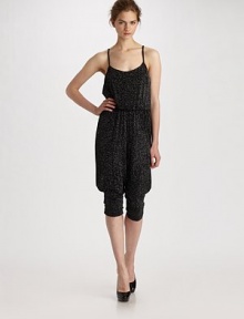Easy and unconventional one piece rendered in modern glitter for a glamorous twist.Scoop neckline Adjustable shoulder straps Elastic waist Inverted ankle pleats Fully lined About 60 from shoulder to hem 94% acetate/6% elastane Dry clean Made in USA Easy and unconventional one piece rendered in modern glitter for a glamorous twist.Scoop neckline Adjustable shoulder straps Elastic waist Inverted ankle pleats Fully lined About 60 from shoulder to hem 94% acetate/6% elastane Dry clean Made in USA