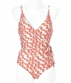 Add instant chic to your swim-ready style with this adorable swimsuit from Diane von Furstenberg - V-neck, wrap style with side tie detail, thin straps, deep V in back, full-coverage bottom, all-over floral print - Pair with a sheer caftan, wedge heels, and a floppy sun hat