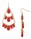 Opulent yet earthy, these coral chandelier earrings from Lauren by Ralph Lauren add a goddess-like quality to your look.