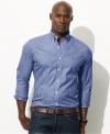 A handsome checked pattern lends polished appeal to a relaxed, classic-fitting cotton poplin sport shirt.