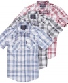 Stay fashionably fresh in this striking plaid shirt from Ecko Unlimited.