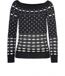 A feminine choice both flattering and easy-to-pair, Missoni Ms monochrome pullover is a contemporary take on the brands iconic look - Bateau neckline, long sleeves, fine ribbed black trim - Form-fitting - Wear with a knit skirt and peep-toe pumps