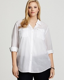 Embrace menswear-inspired style with feminine appeal in this DKNYC shirt. Perfect for exuding effortless chic.