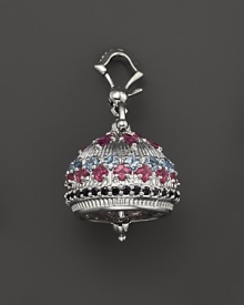 Inspired by Zen philosophy, this intricately detailed, matte sterling silver meditation bell from Paul Morelli is set with blue topaz, pink rhodolite and black spinel. Inspired by Zen philosophy, this intricately detailed, matte sterling silver meditation bell from Paul Morelli is set with blue topaz, pink rhodolite and black spinel.