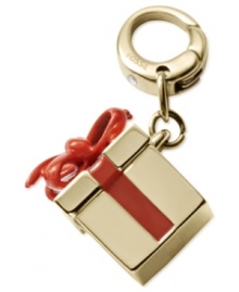 Present perfect. Fossil's gift box charm is crafted from gold-tone stainless steel with red details to complete the whimsical effect. Approximate length, charm: 1/2 inch. Approximate length, clip: 1/2 inch. Present perfect. Fossil's gift box charm is crafted from gold-tone stainless steel with red details to complete the whimsical effect. Approximate length, charm: 1/2 inch. Approximate length, clip: 1/2 inch.