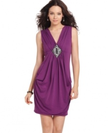 Beautiful draping and a jeweled centerpiece lend easygoing sophistication to this dress from Tempted! Pair it with your prettiest heels for a look that adds glamour to a night out. Beautiful draping and a jeweled centerpiece lend easygoing sophistication to this dress from Tempted! Pair it with your prettiest heels for a look that adds glamour to a night out.