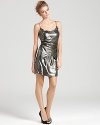 Go for gilded glamour after dark in this Nicole Miller metallic mini.