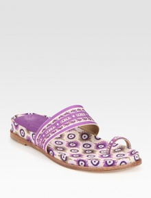 Retro-chic print and a unique toe ring enliven this super-comfy linen flat. Printed linen upperLinen liningLeather solePadded insoleImportedOUR FIT MODEL RECOMMENDS ordering true size. 