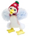 Billed as one merry duck, this song bird figurine wears a snowflake-patterned hat to stay warm all winter long and features the unmistakable style of Annalee.