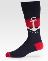 A classic crew sock rendered in soft, stretch cotton with contrast heel and toe and anchor print pattern.Mid-calf height72% cotton/22% polyester/3% other/2% spandex/1% rubberMachine washImported