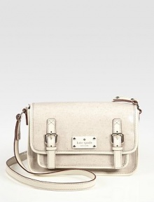 A structured design with schoolboy-appeal of soft cotton and lustrous patent leather trim in contrasting tones. Adjustable shoulder strap, 19½-22 dropMagnetic flap closureOne outside open pocketOne inside zipper pocketTwo inside open pocketsFully lined10W X 6¼H X 3¾DImported A structured design with schoolboy-appeal of soft cotton and lustrous patent leather trim in contrasting tones. Adjustable shoulder strap, 19½-22 dropMagnetic flap closureOne outside open pocketOne inside zipper pocketTwo inside open pocketsFully lined10W X 6¼H X 3¾DImported
