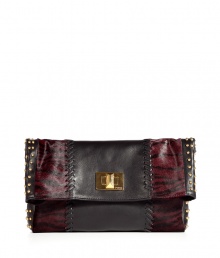 With leather and zebra-printed calf hair patchwork details and edgy stud embellishments, this Emilio Pucci clutch is a statement-maker - Leather and printed pony hair patchwork, front flap with logo turn-lock closure, studded side panels - Pair with leather leggings, an oversized blouse, and platforms With leather and zebra-printed calf hair patchwork details and edgy stud embellishments, this Emilio Pucci clutch is a statement-maker - Leather and printed pony hair patchwork, front flap with logo turn-lock closure, studded side panels - Pair with leather leggings, an oversized blouse, and platforms