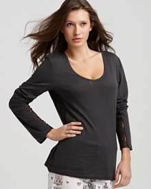 Simple yet chic sleepwear with lace side panels along sleeves and body. From PJ Salvage. Simple yet chic sleepwear with lace side panels along sleeves and body. From PJ Salvage.