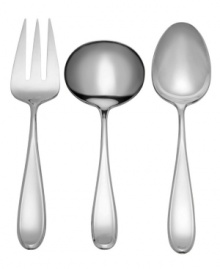A pleasant teardrop-shaped handle design in stamped 18/10 stainless steel evokes the cozy luxury of a summer cottage. Bring elegance to the table every day with the warm Holliston pattern from fine silversmith Reed & Barton. Includes a cold meat fork, gravy ladle and tablespoon. A pleasant teardrop-shaped handle design in stamped 18/10 stainless steel evokes the cozy luxury of a summer cottage. Bring elegance to the table every day with the warm Holliston pattern from fine silversmith Reed & Barton. Includes a cold meat fork, gravy ladle and tablespoon.