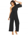 Look party-perfect with Spense's one-shoulder plus size jumpsuit, featuring a belted waist-- it's a must-have trend!