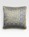 From the Chatilly Collection. A sophisticated paisley design in smooth satin, richly edged in elegant braid.Print on one side with solid satin backMulticolor cord edging18 X 18Cotton cover; polyfillMachine washMade in Italy
