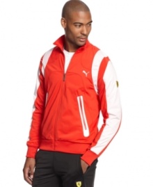 Keep your casual style fast-paced with this sporty Scuderia Ferrari track jacket from Puma. Keep your casual style fast-paced with this sporty Scuderia Ferrari track jacket from Puma.