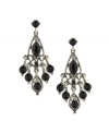 Make a grand entrance in these evening-ready chandelier earrings by 2028. Adorned with an assortment of jet-colored Czech stones, they're set in silver tone mixed metal. Approximate drop: 2 inches.