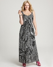 Indulge your flight of fancy in this striking black and white anna scholz feather-print georgette maxi dress by pairing it with new-season neon pumps.