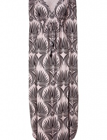 Perfect for a summer soiree, this luxe Melissa Odabash caftan is effortlessly chic - V-neck, gathered shoulder details, cut-out detailed wide sleeves, empire waist with tie detail, relaxed silhouette, all-over lotus print - Pair with platform wedges, a leather clutch, and a floppy hat Perfect for a summer soiree, this luxe Melissa Odabash caftan is effortlessly chic - V-neck, gathered shoulder details, cut-out detailed wide sleeves, empire waist with tie detail, relaxed silhouette, all-over lotus print - Pair with platform wedges, a leather clutch, and a floppy hat
