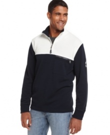 Contrast moves. Play both sides in this cool 1/4-zip sweater from Nautica. Contrast moves. Play both sides in this cool 1/4-zip sweater from Nautica.