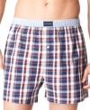 Classic style plaid boxer by Tommy Hilfiger is made from 100% cotton for all day comfort.
