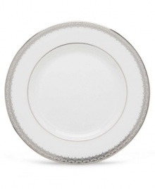 Inspired by the trim on an elegant couture gown, this graceful dinnerware and dishes collection from Lenox features an intricate platinum border that combines harmoniously with white bone china for unparalleled style. Qualifies for Rebate Inspired by the trim on an elegant couture gown, this graceful dinnerware and dishes collection from Lenox features an intricate platinum border that combines harmoniously with white bone china for unparalleled style. Qualifies for Rebate