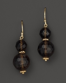 Faceted smoky quartz and 14K yellow gold drop earrings from Lara Gold for LTC. Faceted smoky quartz and 14K yellow gold drop earrings from Lara Gold for LTC.