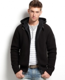 The good looks of a sweater with the warmth and structure of a jacket: Calvin Klein Jeans' ribbed hoodie lined with sherpa fleece.