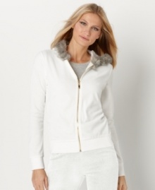 Lounge in luxury with this so-soft hoodie from Charter Club. Luxe extras like a goldtone zipper and hood with faux fur trim compliment cushy velour perfectly! Lounge in luxury with this so-soft hoodie from Charter Club. Luxe extras like a goldtone zipper and hood with faux fur trim compliment cushy velour perfectly!