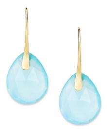 A touch of color livens any look. These stunning 10k gold earrings feature teardrop-shaped blue chalcedony stones (13 ct. t.w.). Approximate drop: 1 inch.