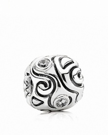 Swirling lines and bezel-set cubic zirconia stones make this sterling silver PANDORA charm bewitching.