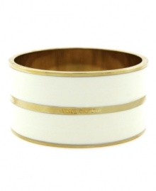 Crazy for colorblocking? Take it to the next level in Vince Camuto's luxurious style. This cuff bracelet combines a chic mix of cream-colored plating and gold tone mixed metal. Bracelet slips effortlessly over the wrist. Approximate diameter: 2-1/2 inches.