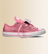 Your little one will shine like a star in a pair of these snazzy, sparkly and super comfy metallic kicks.Double tongueLace-upTextile upperCanvas liningRubber soleTraditional Chuck insoleImported