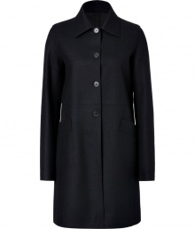 Subtle sophistication is achieved effortlessly with this ultra-luxe wool-cashmere-blend coat from Jil Sander Navy - Spread collar, front button placket, long sleeves, slash pockets, belted back detail - Slim, straight silhouette - Wear with an office-ready look or with skinny jeans and a pullover