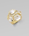 Sparkling clear quartz and dazzling diamonds in pretty 18k gold honeycomb design. Diamonds, 0.25 tcwClear quartz18k goldWidth, about ¾Imported 