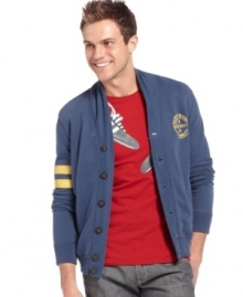 Collegiate cool. Get a dose of Ivy style in this comfy cardigan from Armani Jeans. Collegiate cool. Get a dose of Ivy style in this comfy cardigan from Armani Jeans.