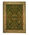 Inspired by 18th-century Persian tapestries, this rug features a vinery trellis motif in a lush palette of color that includes spice reds, soft blues and warm browns. A distinctive border of flowering shrubs and cypresses perfectly frames the rich color shadings of the sage green ground. Each color is individually skein-dyed for jewel-tone clarity and stunning depth. A patented luster wash imparts a vintage finish faithful to the craftsmanship of the original.