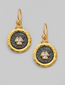 From the Imperial Collection. Hand-hammered, 24k yellow gold and silver plates are affixed with a radiant trio of sparkling pavé diamonds. Diamonds, 0.15 tcw 24k yellow gold and silvertone Drop, about 1¼ Width, about ¾ Ear wire Imported From the Imperial Collection. Hand-hammered, 24k yellow gold and silver plates are affixed with a radiant trio of sparkling pavé diamonds. Diamonds, 0.15 tcw 24k yellow gold and silvertone Drop, about 1¼ Width, about ¾ Ear wire Imported