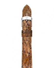 Michele goes exotic with this snakeskin watch strap. Designed to update your favorite watch, it's interchangeable with heads from the brand's much-coveted collection. Michele goes exotic with this snakeskin watch strap. Designed to update your favorite watch, it's interchangeable with heads from the brand's much-coveted collection.