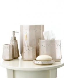 All that glitters. Inset rhinestones accent this champagne soap dish for a glam look that doesn't shy away from style. All that glitters. Inset rhinestones accent this champagne soap dish for a glam look that doesn't shy away from style.