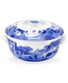 A charming rendition of the Italian countryside, the Blue Italian pattern is a beloved classic in tableware. This beautiful covered casserole features the famous blue and white design framed by an Imari border, inspired by Chinese porcelain. Holds 8 cups. A charming rendition of the Italian countryside, the Blue Italian pattern is a beloved classic in tableware. This beautiful covered casserole features the famous blue and white design framed by an Imari border, inspired by Chinese porcelain. Holds 8 cups.