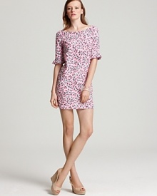 Casual with a kittenish twist, this flirty Lilly Pulitzer frock features a charming floral print and sweet ruffled sleeves. Casual with a kittenish twist, this flirty Lilly Pulitzer frock features a charming floral print and sweet ruffled sleeves.