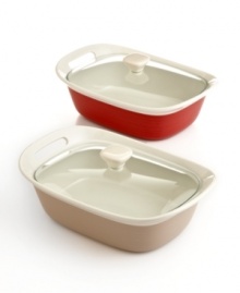 This durable stoneware sets the tone for your space with complementary colors and a classic, yet timeless, design that does more-baking, storing and serving all in the same dish. 1-year warranty. This durable stoneware sets the tone for your space with complementary colors and a classic, yet timeless, design that does more-baking, storing and serving all in the same dish. 1-year warranty.