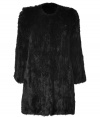 Ultra soft and equally glamorous, Theorys jet black rabbit fur coat lends a luxe polish to any outfit - Collarless, long sleeves, hidden front hook closures, side slit pockets - Straight silhouette - Wear with everything from pullovers and tailored trousers to cocktail dresses and heels