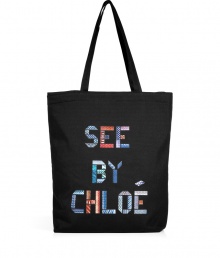 Tuck away shopping essentials in style in See by Chlo?s logo tote - Multicolor patchwork logo, double top handles - Perfect for stashing away groceries, or giving as a fun holiday gift Tuck away shopping essentials in style in See by Chlo?s logo tote - Multicolor patchwork logo, double top handles - Perfect for stashing away groceries, or giving as a fun holiday gift