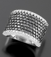 Brilliantly unique, this eye-catching ring from Effy Collection features round-cut black diamonds (2-1/8 ct. t.w.) and white diamonds (5/8 ct. t.w.) set in 14k white gold. A masterpiece of design and elegance.