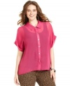 A sheer winner: Eyeshadow's short sleeve plus size blouse, finished by a high-low hem.