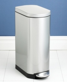 Small kitchens will appreciate the slim, space-saving design of simplehuman's high-capacity trash can. The rectangular shape fits unobtrusively in the corner, while advanced lidshox(tm) technology uses air suspension shocks to control the lid for a slow, quiet close. 10-year warranty. Small kitchens will appreciate the slim, space-saving design of simplehuman's high-capacity trash can. The rectangular shape fits unobtrusively in the corner, while advanced lidshox(tm) technology uses air suspension shocks to control the lid for a slow, quiet close. 10-year warranty.