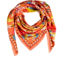 nject warm tropical style into every look with this radiant modern floral silk scarf from Matthew Williamson - Contrast print around edges, solid tonal border - Square shape - Wear over a tee and skinnies with a blazer and bright leather sandals nject warm tropical style into every look with this radiant modern floral silk scarf from Matthew Williamson - Contrast print around edges, solid tonal border - Square shape - Wear over a tee and skinnies with a blazer and bright leather sandals